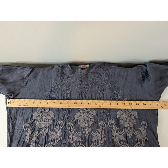 Johnny Was ROBIN Dark Gray Embroidered Floral Oversized Tunic Top Dress Sz L - Picture 9 of 11